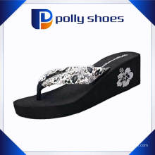 Nouveau Femmes Flip Flop Wedge Sandals Noir Strass Argent